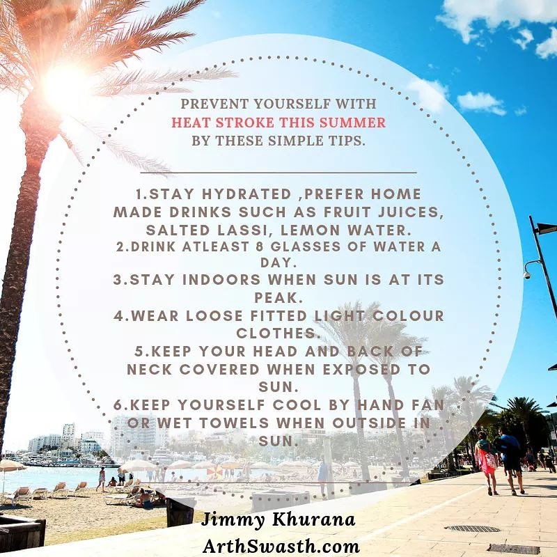 ArthSwasth's tweet photo. BEAT THE HEAT, PREVENT YOURSELF FROM HEAT STROKE
#heatstroke #sunstroke #highbodytemerature #headache #dizziness #stayhydrated #summer #saltedlassi #lemonwater #fruitjuices #staycool #lightclothes #noalcohol #avoidcaffeine
#arthswasth #dietician #jimmykhurana https://t.co/eDLBhHlxQw