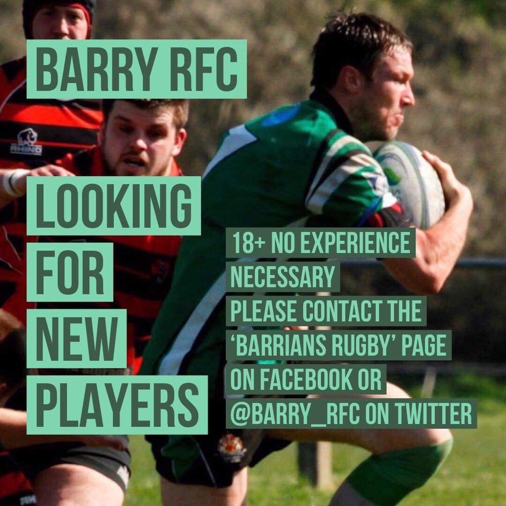 barry_rfc's tweet image. THOUGHT OF TRYING RUGBY? NEWLY PROMOTED BARRY RFC ARE LOOKING FOR NEW PLAYERS. 
New and old players all welcome, No experience necessary.
Pre season due to start in July, details to follow.