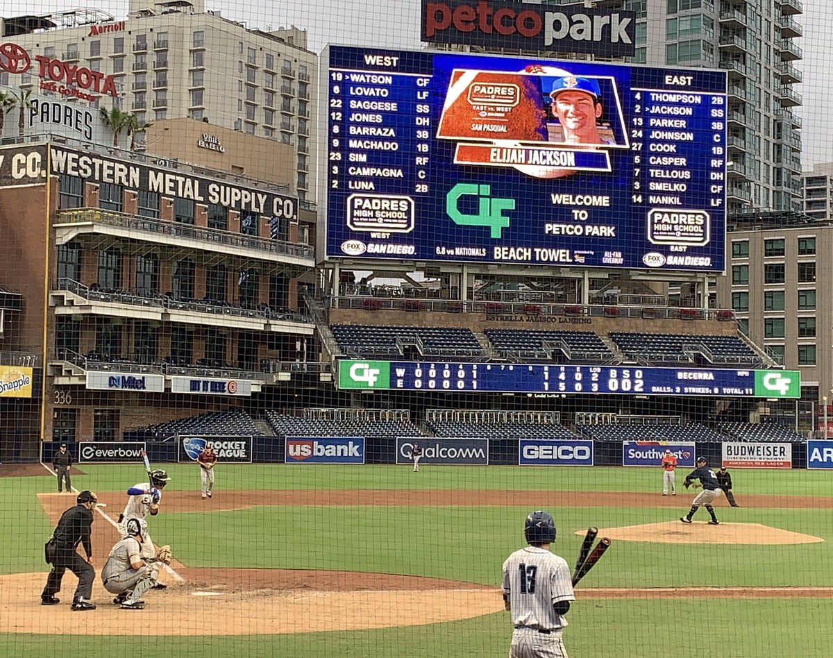 coachclark_sp's tweet photo. Batter’s Box looks good on you #2. Thank you @Padres and @cifsds for giving guys like @elijahjackson2_ this chance for their last high school experience. 
Next step, getting that scoreboard @SanPasqualHS https://t.co/GWjmRYtQ8m