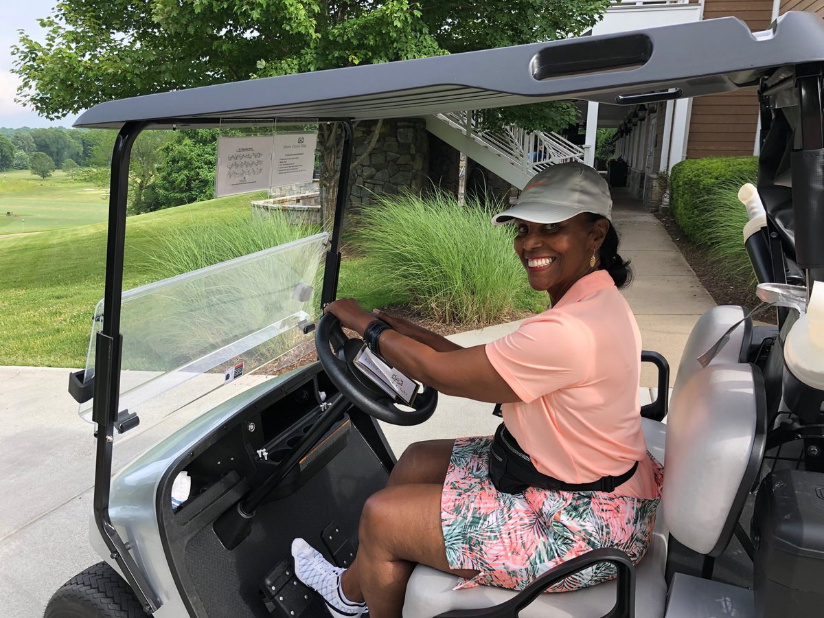 women_oc's tweet photo. This is what a new #golfer looks like taking her first cart ride to the range! #GolfRedefined https://t.co/bjwLjgPfJy
