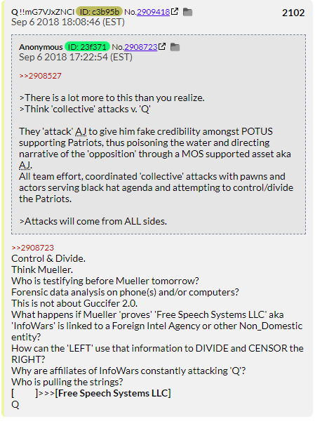 79. QDrop 2102 continues down the "AJ is Mossad" round by musing about what would happen if Mueller proved Alex Jones is backed by foreign intelligence agencies.