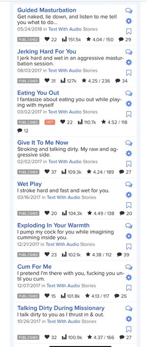 It&rsquo;s hard to believe, but I now have 8 audios on @literotica with more than 100,000 listens and 1 with<a href="/tag/erotica"class="tags"><span>#erotica</span></a><a href="/tag/literotica"class="tags"><span>#literotica</span></a><a href="/tag/eroticaudio"class="tags"><span>#eroticaudio</span></a><a href="/tag/audioporn%20"class="tags"><span>#audioporn </span></a>