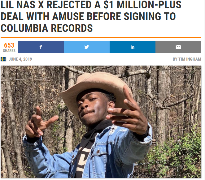 MstrMindMusicUK's tweet image. Crazy $1m+ deal offered to Lil Nas for Old Town Road, what does this mean for future deals? Read more here &amp;gt;&amp;gt;&amp;gt; buff.ly/2wDHvrQ #musicbusinessworldwide #LilNasX #OldTownRoad #BillyRayCyrus #recordlabel