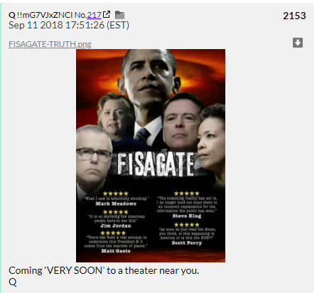 84. QDrop 2153 declares FISAGATE is coming VERY SOON. It didn't come very soon. (Unlike the disappointing men in the previous tweet! Try the veal it's extra cruel!)