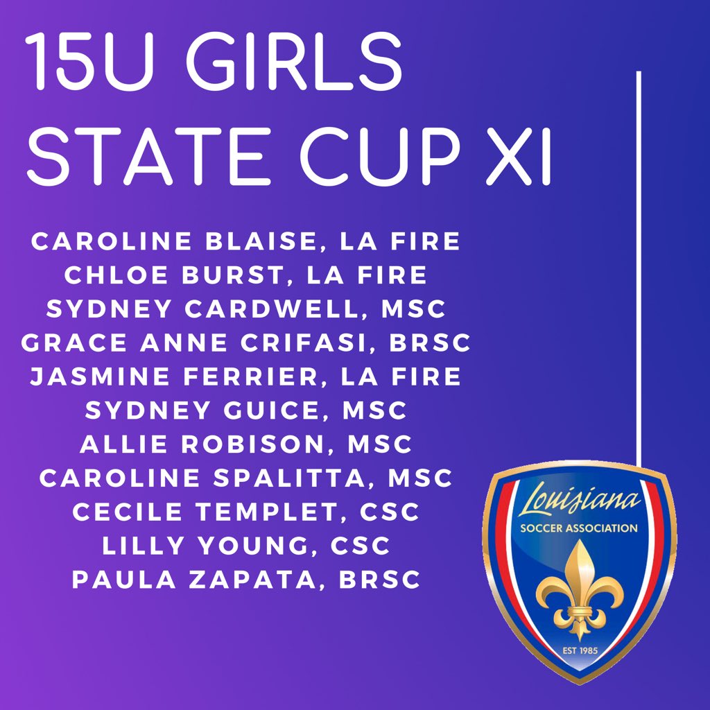 #lsastatecup2019 The Inaugural 15U girls State Cup XI as chosen by coaches and tournament officials.  #playlouisianasoccer