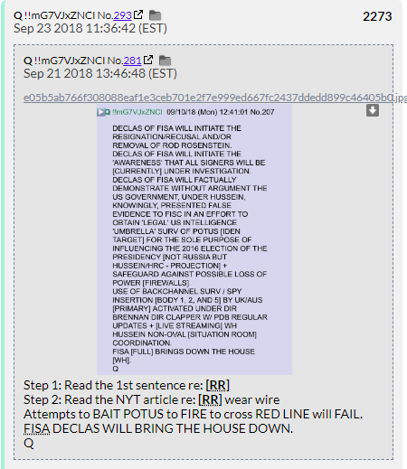 95. QDrop 2273 Q plays ALL the hits. DECLAS will force Rosenstein to resign! 2018 will be glorious! Next week will be amazing! Q's really running these lines into the ground at this point.