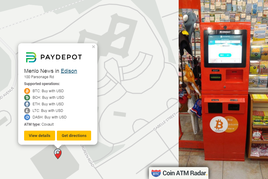 CoinATMRadar's tweet image. Check this new installed #covault #bitcoin machine at Menlo News in #Edison. Operated by #PayDEPOTLLC. Supported operations and coins: #BTC #BCH #ETH #LTC #DASH 
coinatmradar.com/bitcoin_atm/81…