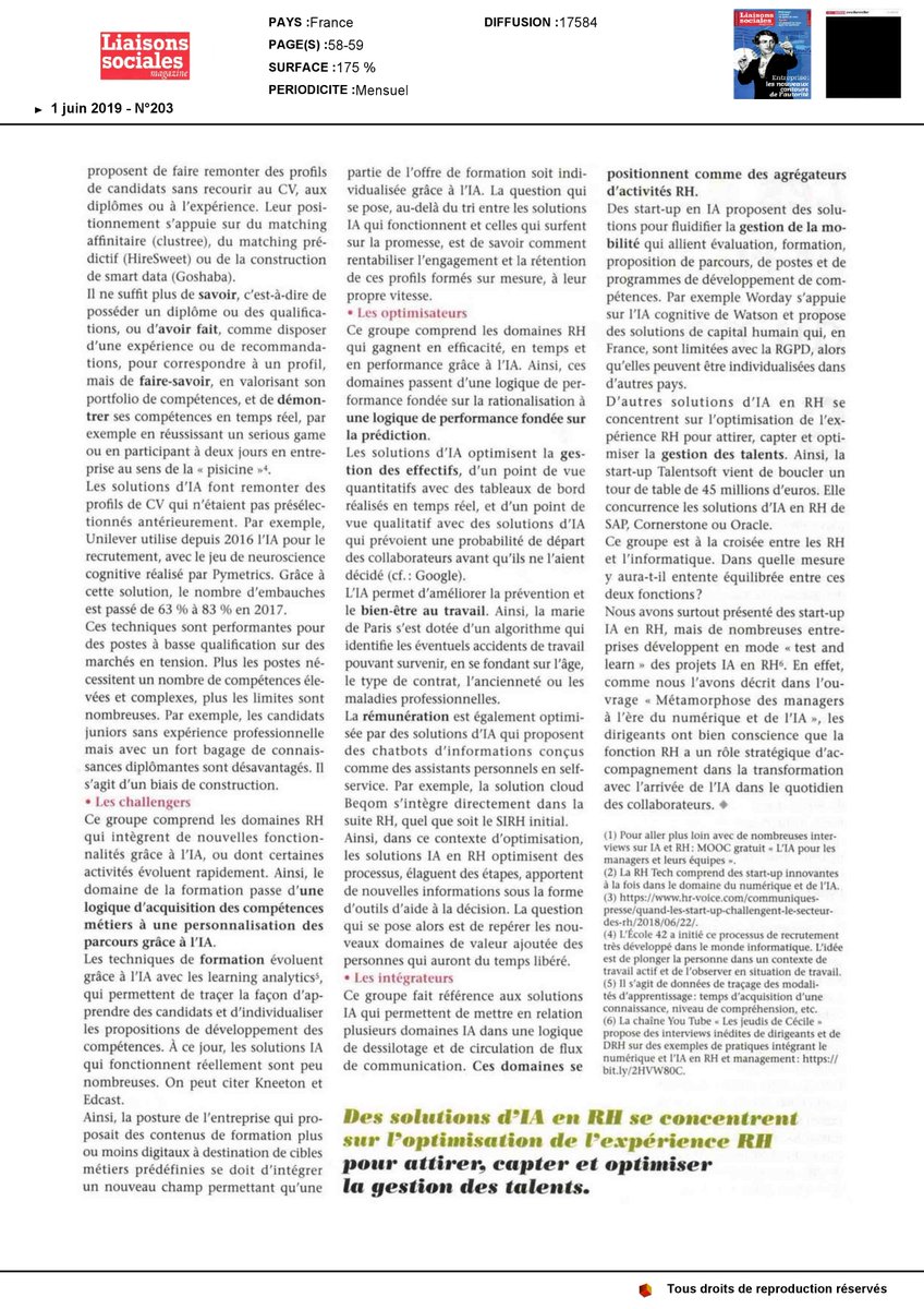 "Comment l'Intelligence Artificielle transforme-t-elle la fonction #RH ?" Réponse avec cet article <a href="/LSMredaction/">LSM - Liaisons Sociales Magazine</a> publié en juin 2019 ! 
 <a href="/LeCnam/">Le Cnam</a> <a href="/julhietsterwen/">julhiet sterwen</a> 
#IA #RH #Management