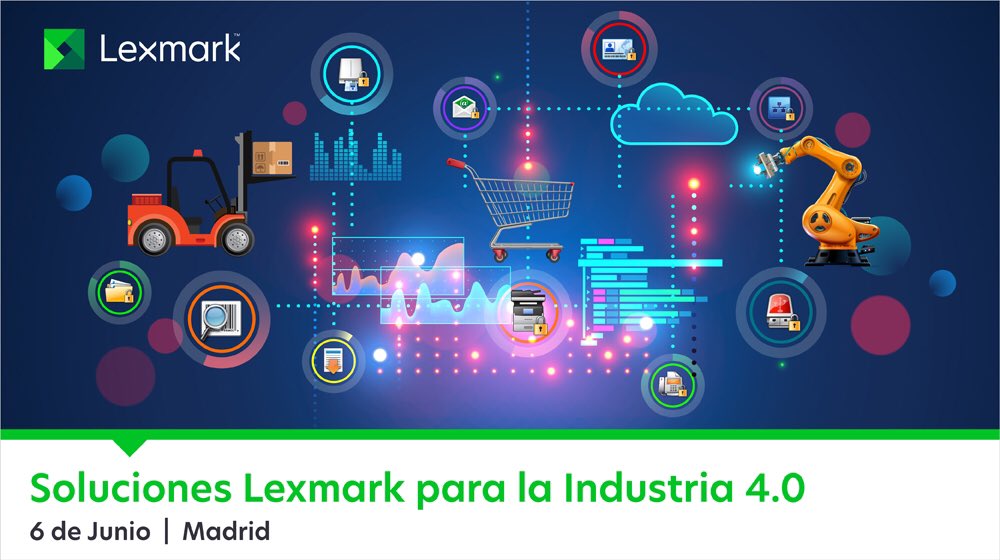 LexmarkSpain's tweet photo. Hoy presentamos en @AsocDigitales nuestras soluciones #LexmarkSpain para la #Industria 4.0 y el #Retail. Síguenos para mantenerte informado de todas las novedades en #solucionesdeimpresión. #areak #bionixsolutions https://t.co/5ycV1tc7G4
