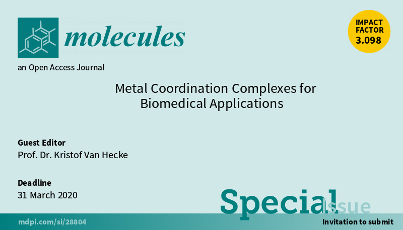 Molecules_MDPI's tweet image. 📢 New Special Issue Open for Submissions: Metal Coordination Complexes for Biomedical Applications
✏️ Guest edited by Prof. Dr. Kristof Van Hecke from Universiteit Gent in Belgium
🔗mdpi.com/si/28804
📌 #StructuralAnalysis #MetalComplexes #DrugDesign #CoordinationCompounds