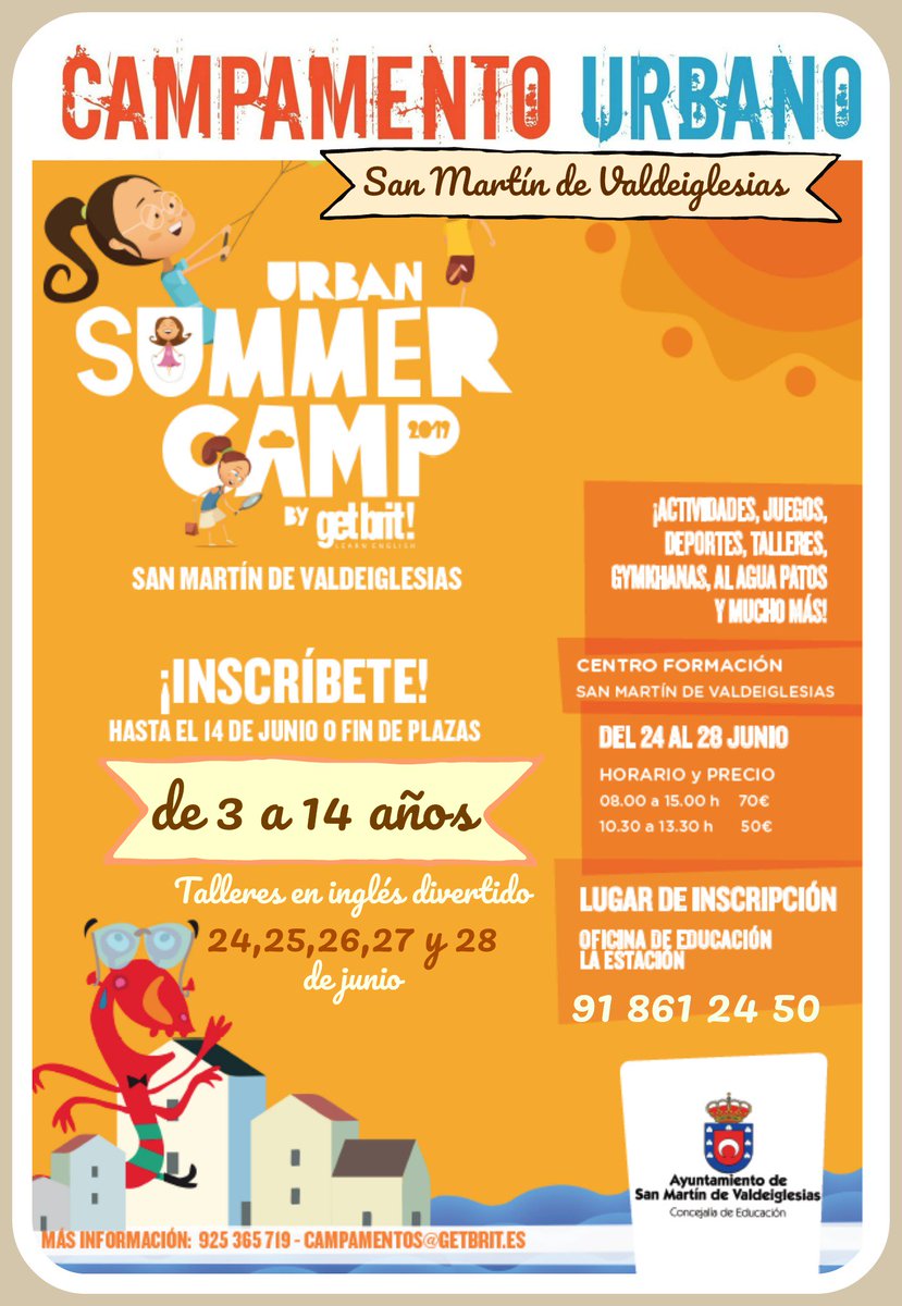 Para los días de junio si cole,  organizamos un campamento urbano en inglés, junto con <a href="/getbrit/">get brit!</a> 

⏩ 3-14 años. 
⏩ Del 24 al 28 junio 
#SMValdeiglesias  #Conciliación #DiaSinCole