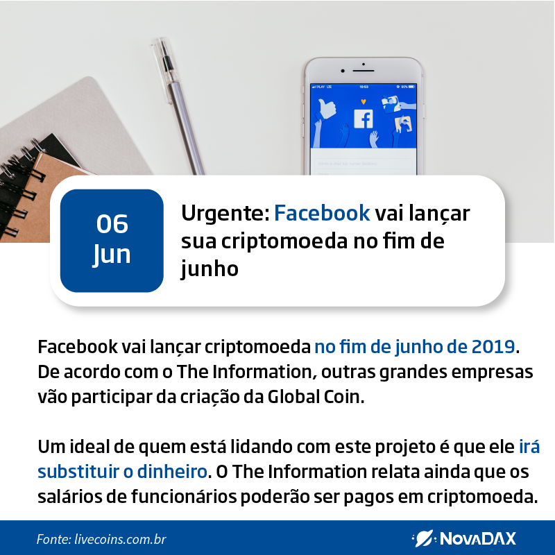 Nova_DAX's tweet photo. 🌍06/06/2019🌍
Urgente: Facebook vai lançar sua criptomoeda no fim de junho #Blockchain #NovaDAX #Cripto #Stellar #Ripple #Tether #EOS #coinbr #minerarbitcoin #tron #BitTorrent #USDT #Bitcoin #ETH https://t.co/UiLZAKZJ7b