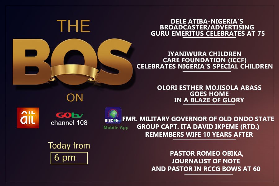 biscontv1's tweet photo. Join us today on THE BISI OLATILO SHOW for the attached programs slated from 6pm. You can watch ON THE GO on your mobile devices by downloading biscontvlive from apple store and google play store.
#naijabroadcaster #nuj #ondostate #burial #iccf #naijaentertainment #eventcoverage https://t.co/BqO7IO3vte