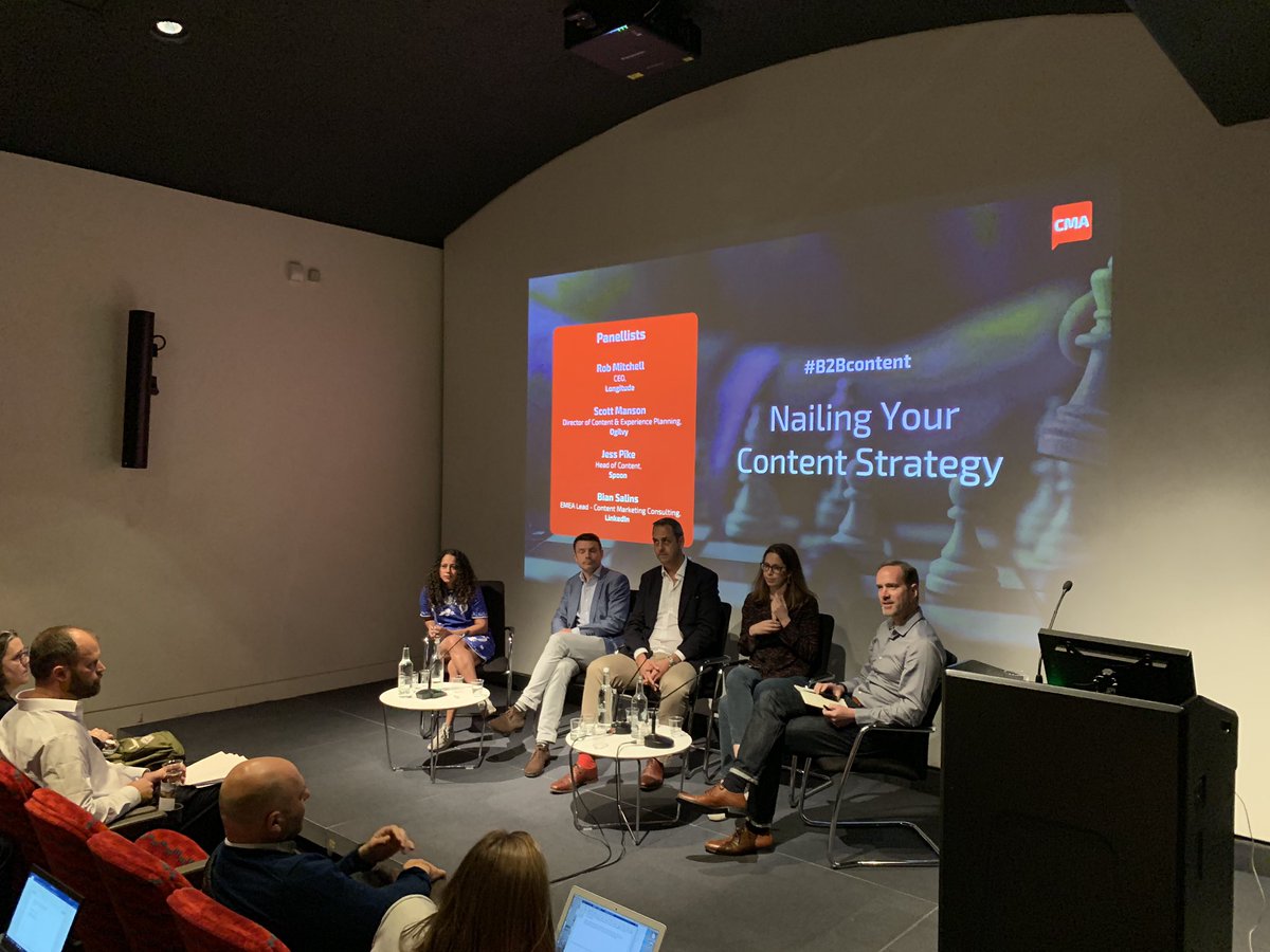 the_cma's tweet photo. For our final session of the morning, Simon Bates from @TouchpaperUK moderates this panel all about how to nail your content strategy. #B2Bcontent 

Panellists: 
@Jess_B2B @spoon_content 
Rob Mitchell @LongitudeUK 
Bian Salins @LinkedIn 
@scottmanson @OgilvyUK https://t.co/h90Xha3Xu9
