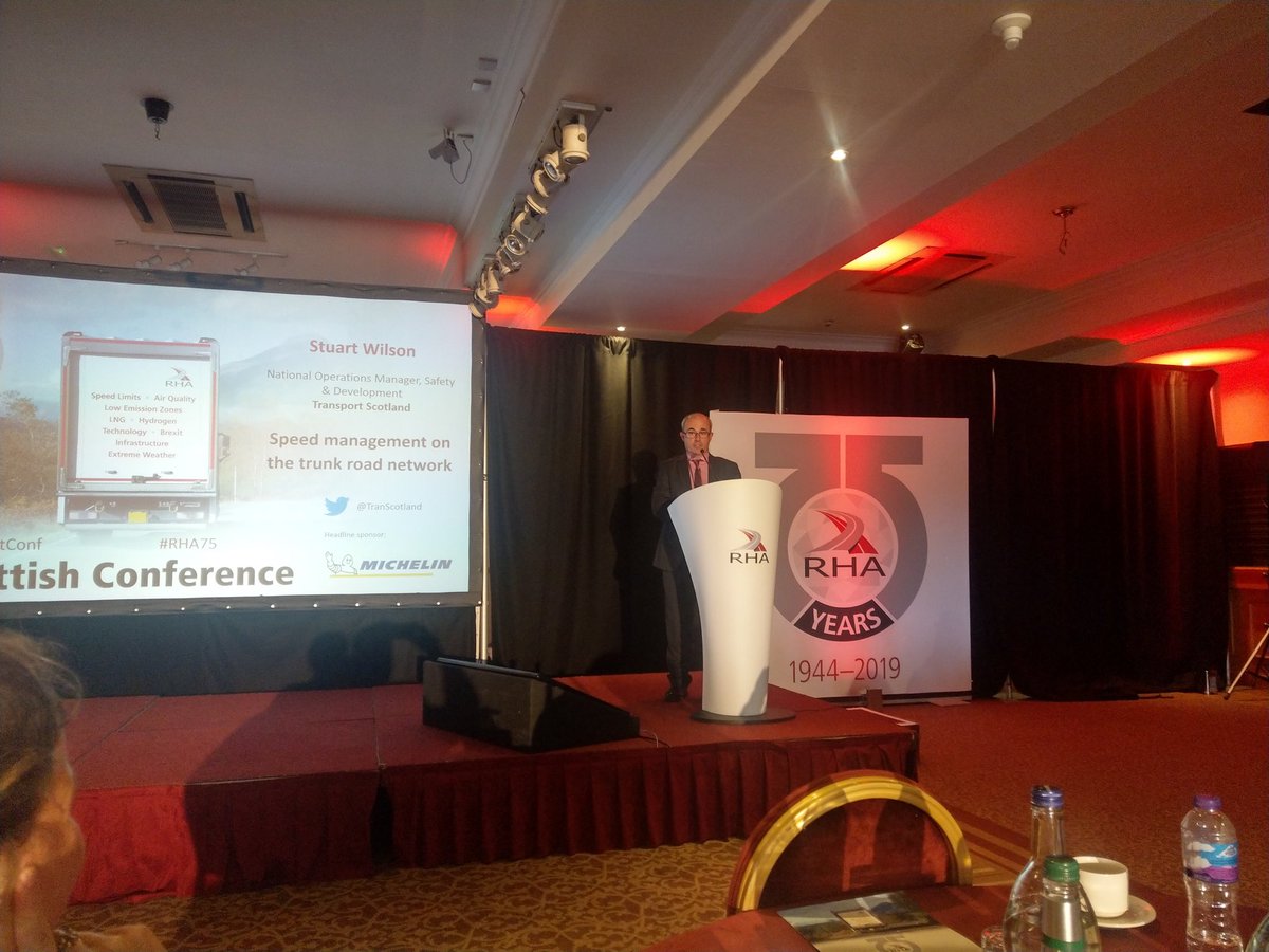 Stuart Wilson from ⁦⁦<a href="/transcotland/">Transport Scotland</a>⁩ - speed management key in improving road safety #RHAScotConf #RHA75