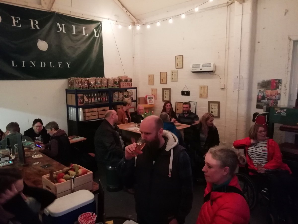 CiderMill_LDY's tweet photo. We're open on Saturday 12 til 10pm, 70a Acre Street, #Lindley.  Draught cider from @uddersorchard and a guest or two.  Beer from @Mallinsons and @MagicRockBrewCo and wine from @LuddendenVWines (and @sainsburys! Ha). Pork pies etc etc.  Come for a pint or two of #realcider https://t.co/fCwC5iMZY6