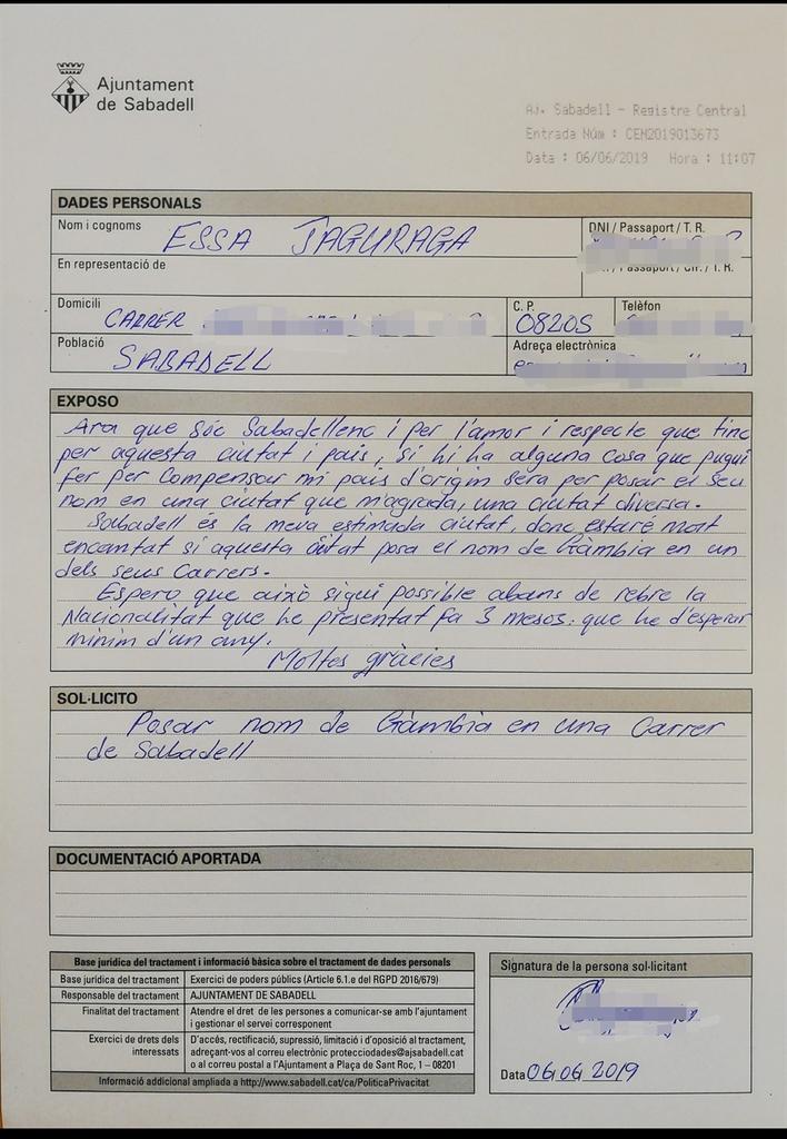 I wish my petition will be accepted. To have the name of The Gambia 🇬🇲 in one of the streets of Sabadell. Me gustaría ver Nombre de Gambia en una calle en sabadell  <a href="/Aj_Sabadell/">Ajuntament Sabadell</a> <a href="/EspaiCulturaSbd/">Espai Cultura Fundació 1859</a> <a href="/TheGambiaVoice/">The Gambia Voice</a> <a href="/EBanjul/">Spain in the Gambia - España en Gambia</a>