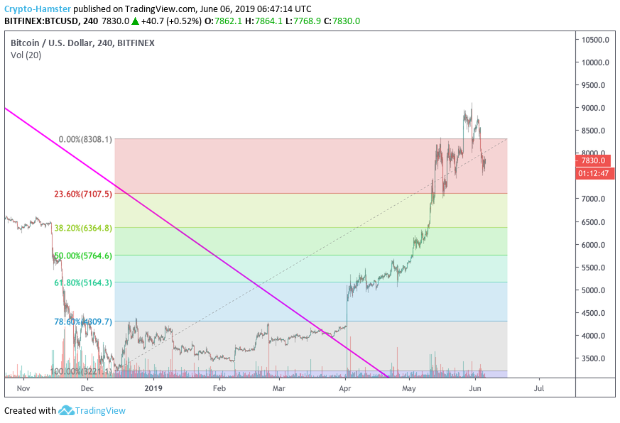 CryptoHamsterIO's tweet photo. During the growth from 3150$ bitcoin price had at least 4 corrections to 0.236 Fibonacci level. Now it is there again. 
$BTC $BTCUSD #Bitcoin https://t.co/N7su3NZyGw