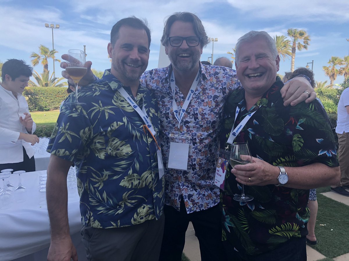 ProkomOrg's tweet image. About to start the 2nd day of #ProkomConference2019 but first... here a picture from Peter Muir, Graham Reed and Neil Falconer last night with their Hawaiian shirts 🌺