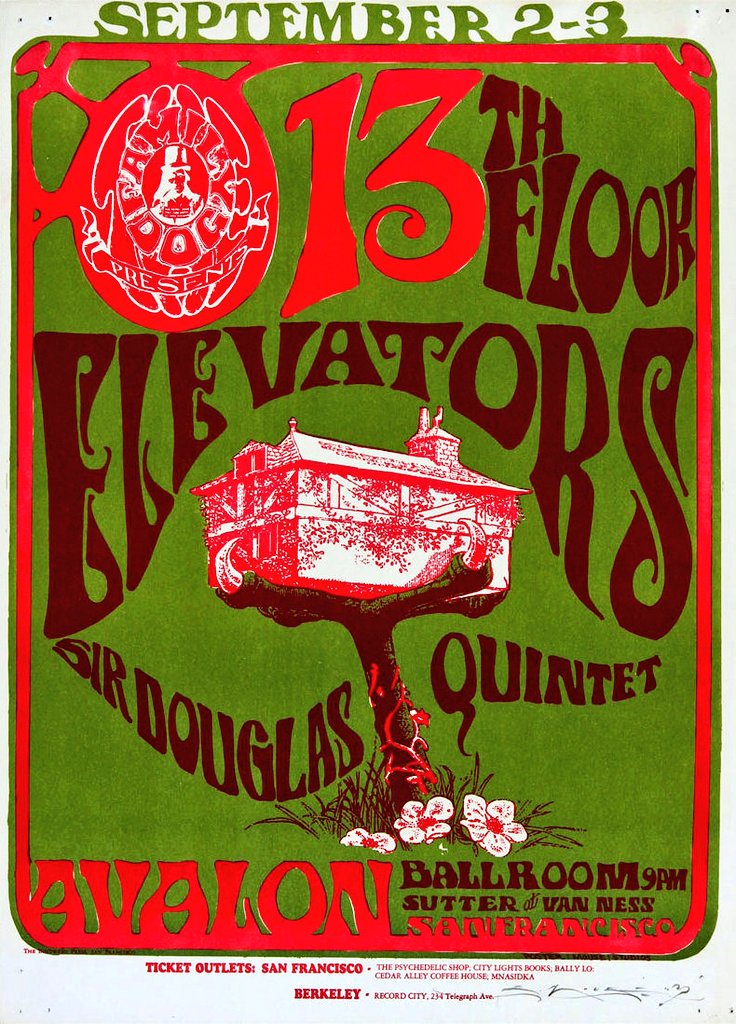 #13thFloorElevators - Avalon Ballroom, San Francisco - concert poster, late 1960s.