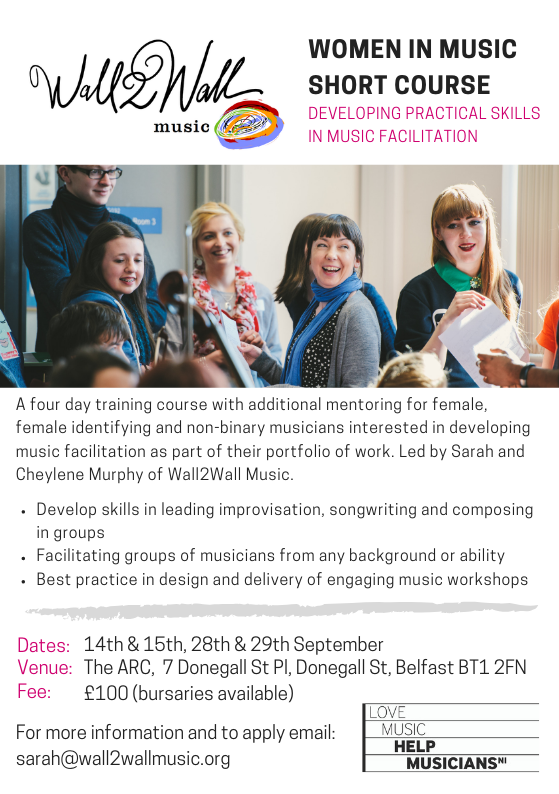 V_Arts_Ireland's tweet image. Our friends and colleagues @wall2wallmusic have launched a training course for women interested in developing music facilitation as part of their professional creative practice.....highly recommended! For more details and to apply check flyer details