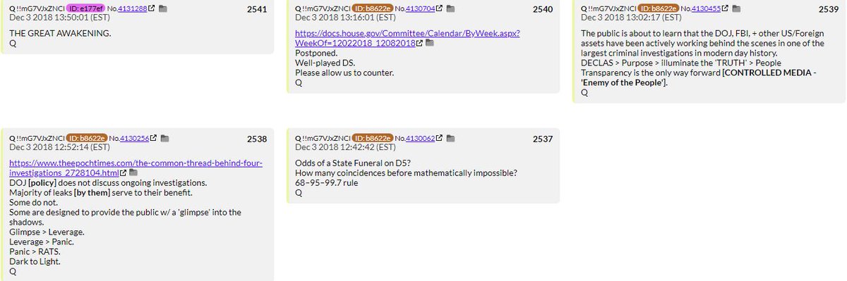 117. QDrops 2537 to 2541 start freaking out about how George HW Bush's funeral is an attempt by the Deep State to prevent Huber from testifying before congress. THE GREAT AWAKENING is here! (No it's not).