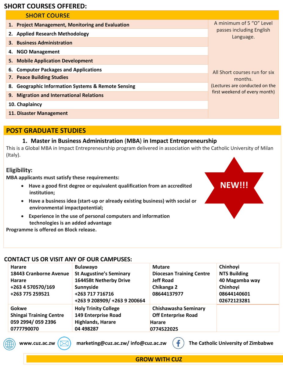 APPLY NOW!

Grow with the Catholic University of Zimbabwe by applying for the August 2019 Intake.

For online applications please visit services.cuz.ac.zw

#growwithcuz
#zimbabweuniversities
#catholic
#university