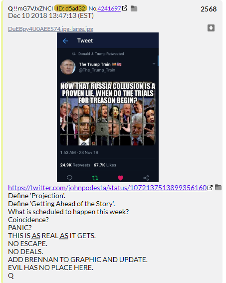 119. QDrop 2568 re-states the NO DEALS policy Q had until he didn't have it and got Lynch to turn on the Deep State. Q forgets his narratives the way Dany "Kinda forgot" about the Iron Fleet.