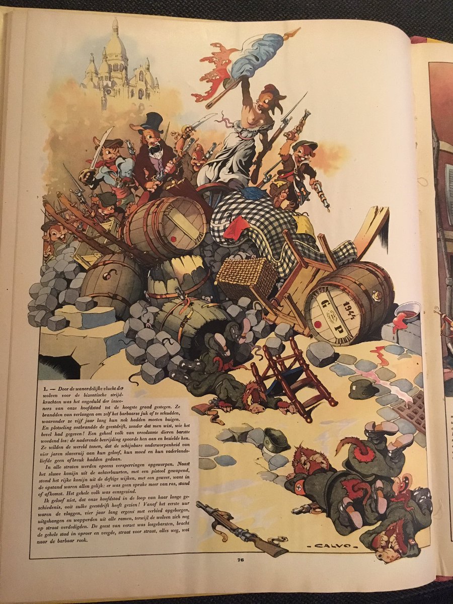 heinovanbenthum's tweet photo. D-day bij de dieren. De bisons en bulldogs bulderen van het lachen terwijl ze konijntjes redden uit de klauwen van de wolven. Juwelen van clichés in deze strip van Dancette en Calvo. Er gebeurt zo veel in elke tekening. Heb het boek (van opa) in mijn jeugd stukgelezen. #Dday75 https://t.co/zHXF8ZNiGp