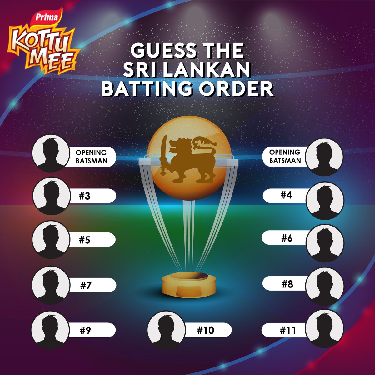 Guess the batting order of the Sri Lanka team for the Pakistan match from the following players and stand a chance to win exciting gifts!

*The competition ends on the 8th of June at 2.30pm.

#PrimaKottuMee #HotnSpicy #CWC19 #funthamai