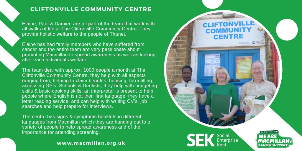KKaygordon's tweet photo. Its volunteer week . Please read all about #cliftonvillecommunitycentre and all the good work they do aswell as volunteering and being macmillan cancer champions in Thanet. Thank you. #VolunteersWeek #macmillancancer #claudiasykes https://t.co/3IKevmoZZN