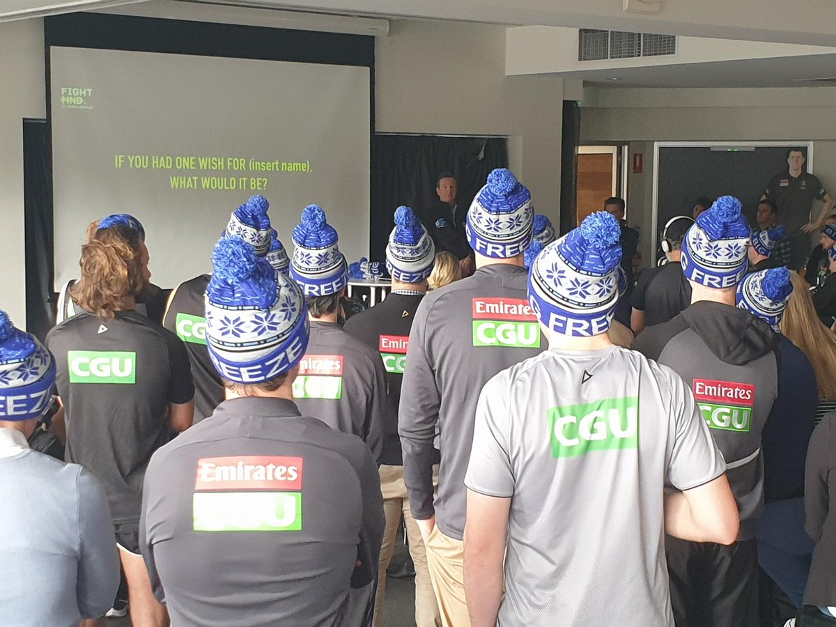 NealeDaniher's tweet photo. Being invited to speak to the players &amp; staff of @melbournefc &amp; @CollingwoodFC prior to Big Freeze is always a great thrill. I did it again this week so thanks for having me in &amp; for the incredible support in the fight. See you all on Monday at #BigFreeze5 #JoinTheFight https://t.co/VOo04Q46lZ