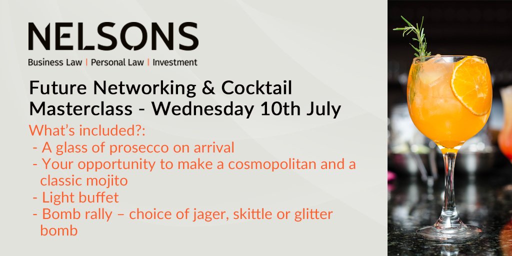 Nelsons_Law's tweet photo. Fancy a cocktail? We’re holding a #networking and #cocktailmasterclass event for aspiring business professionals next month. Find out more: https://t.co/I8finoUooR  #Derby https://t.co/zPunsgZWye