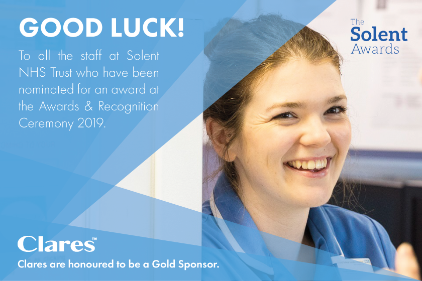 Claresoffice's tweet photo. Good luck to everyone nominated at the @SolentNHSTrust #SolentAwards this afternoon! Clares are proud to be a sponsor of this terrific event. Whether you get an award or not - you're all winners in our eyes 😃 https://t.co/nB8aDZqy6i