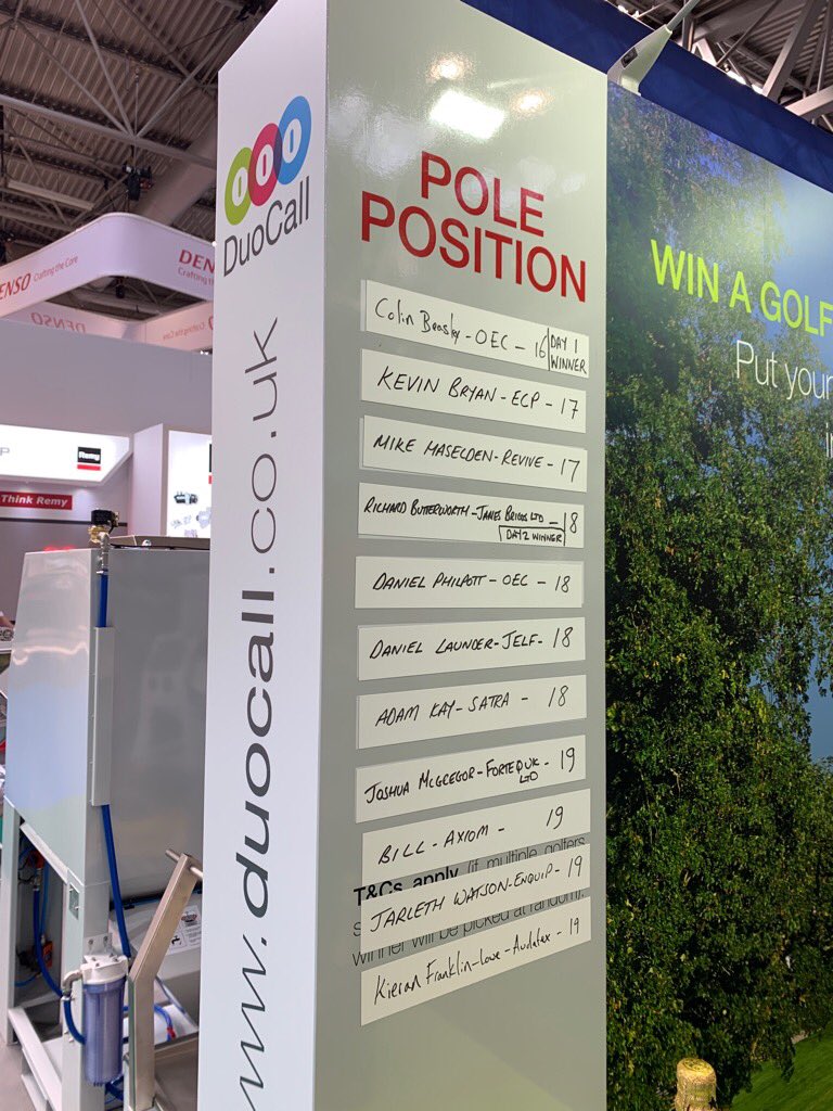DuoCall_Comms's tweet photo. Meet your Day 2 winner of the 7ft Golf Challenge, Richard from @JamesBriggsLtd! @colnb88 from @OEConnection is hanging on at the top of the overall leaderboard with a score of 16 - think you can beat him? Come and have a go on stand Q172! #smartcomms #AMB2019 @UnifyCo @CircuitHQ https://t.co/rpKFcGwMLq
