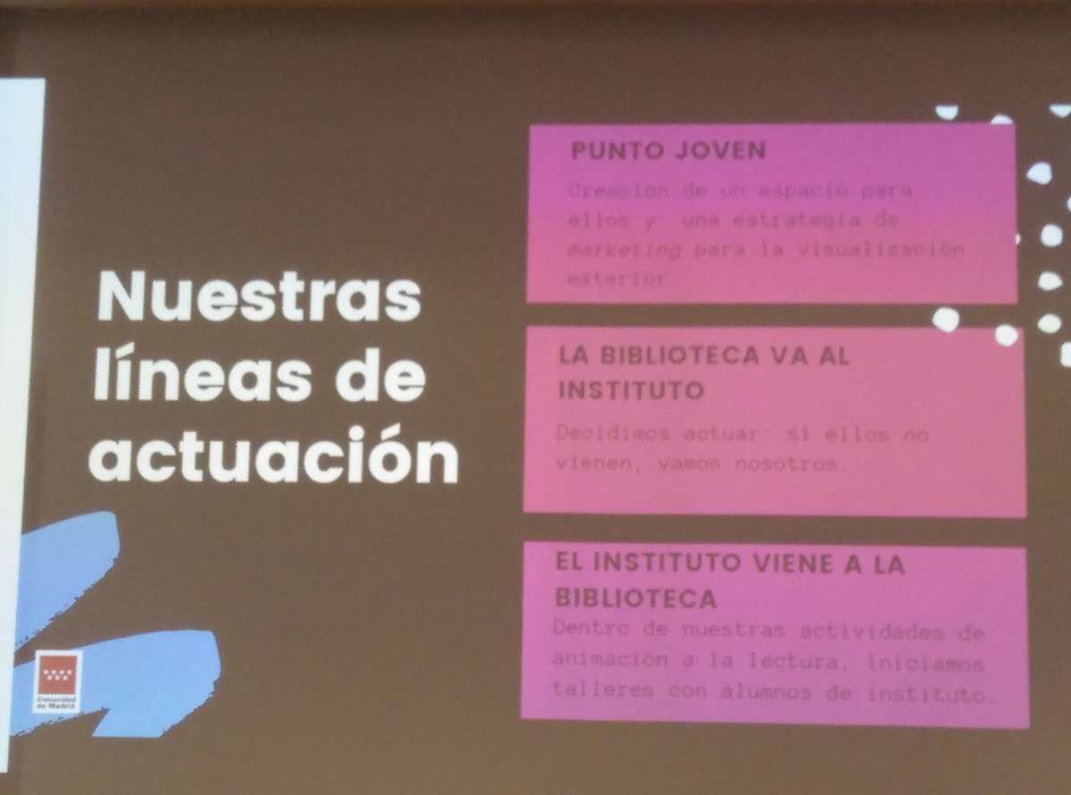 reromab's tweet photo. Líneas de actuación del proyecto Lee Madrid de las bibliotecas de la Comunidad de Madrid @SEDIC20  @GIMadrid  #XJIEB19 https://t.co/fg2gvZAezP