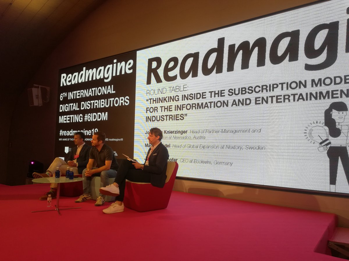lecturalab's tweet photo. #Readmagine19 #6IDDM 🔛
Jens Klingelhofer, Ceo @bookwire speaks with Johannes Knierzinger @newsadoo & Magnus Nytel #Nextory https://t.co/8N21aN3qh6