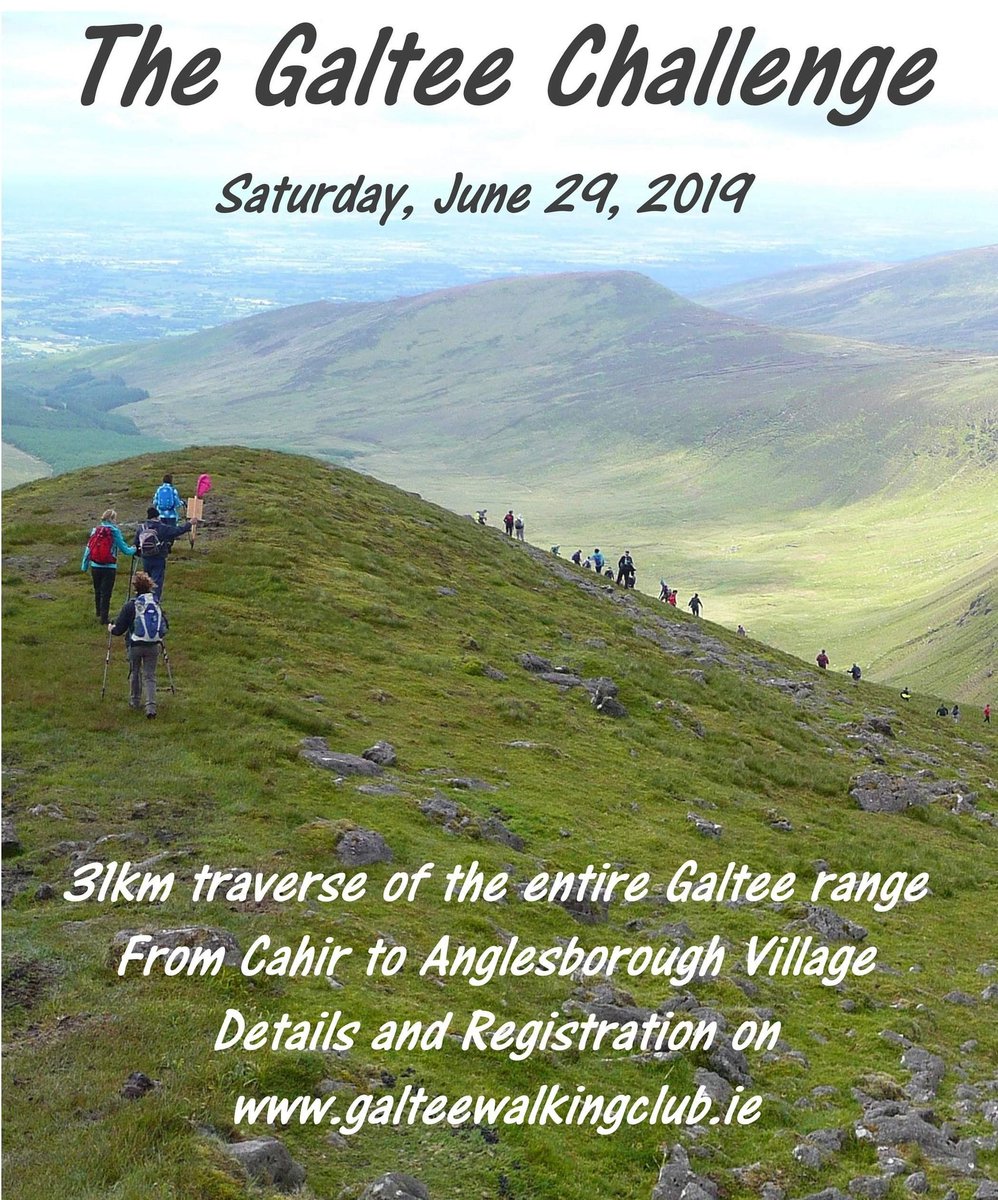 boolakennedy's tweet photo. On our doorstep! Galtee Walking Club will host the Galtee Challenge covering the entire Galtee Mountain range. Starting in #Cahir and finishing in #Anglesboro.Everyone who completes the Challenge will receive a certificate and medal.
For full details see https://t.co/i08Vp0zZPD https://t.co/ersc3pqs9C