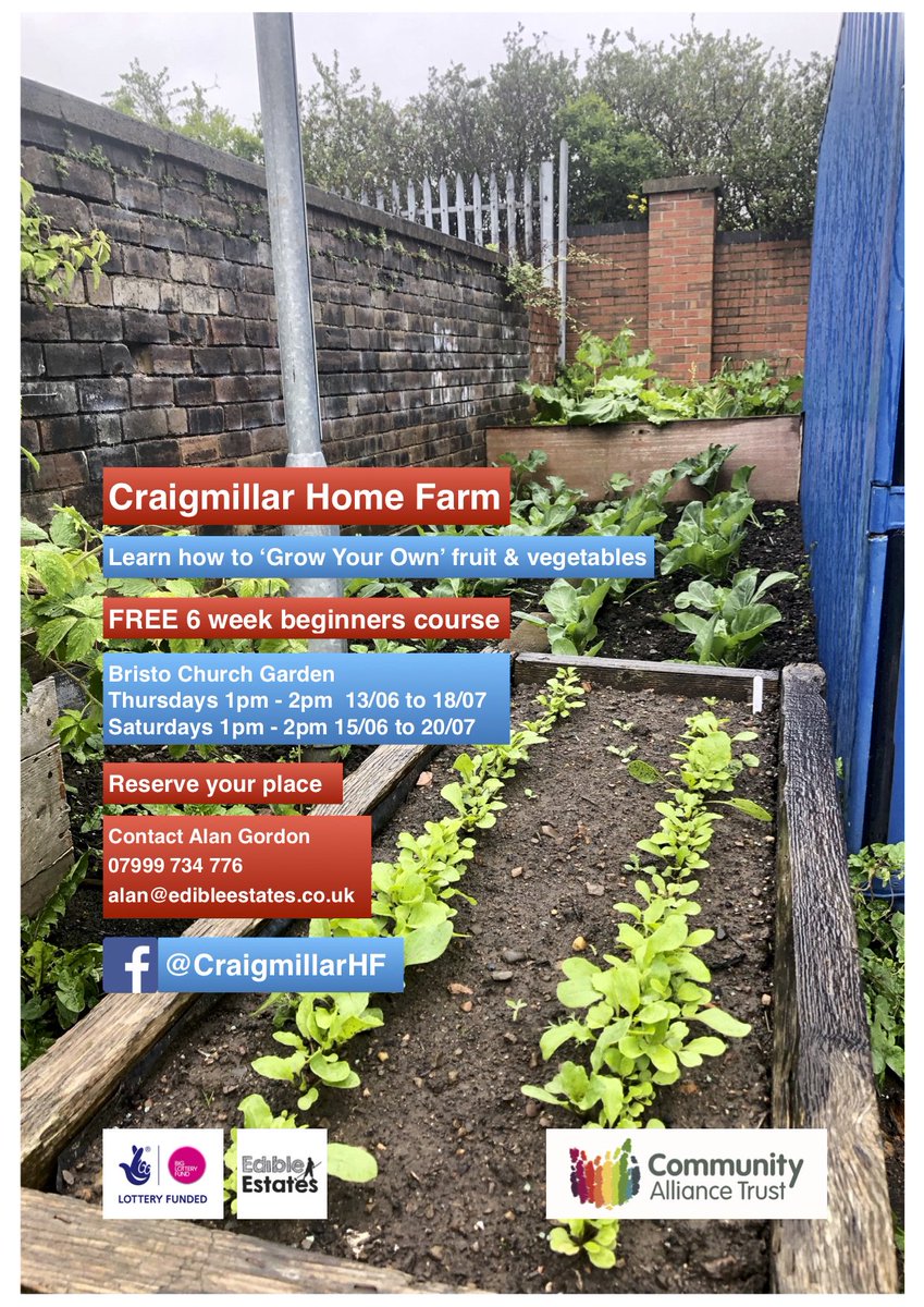 Free 6 week 'grow your own' course begins next week as part of the new Craigmillar Home Farm project.  These will run on Thursdays and Saturdays during the regular drop in gardening sessions.  Get signed up. facebook.com/CraigmillarHF/  #homefarm #craigmillar #niddrie #communityfood