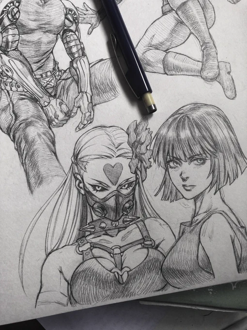 One Punch Man sketches each done in 20 minutes or less ? I miss doing traditional art so I'm making a comeback. Genos, Saitama, Fubuki and the cute as hell monster ?#OnePunchMan2 #OPM 