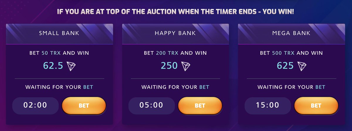 AuctionTron's tweet photo. Today is official launching of Tron Auction

Simple Rules: Bet 50, 200 or 500 TRX and if you are at top of the Auction when the timer ends - YOU WIN the BANK!

#Tron #TRX #Auction #PennyAuction #TRONDApps
@justinsuntron @Tronfoundation https://t.co/BAFD2oZ5NN