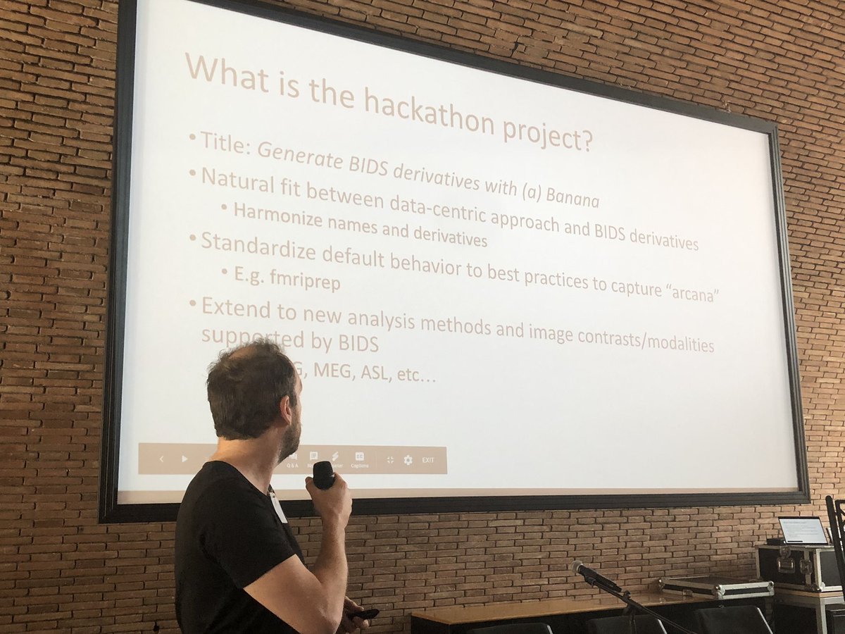 kirstie_j's tweet image. Tom close up next talking about his #OHBM2019 #Hackathon #ProjectProposal to generate BIDS derivatives with Arcana. More info at github.com/ohbm/hackathon…