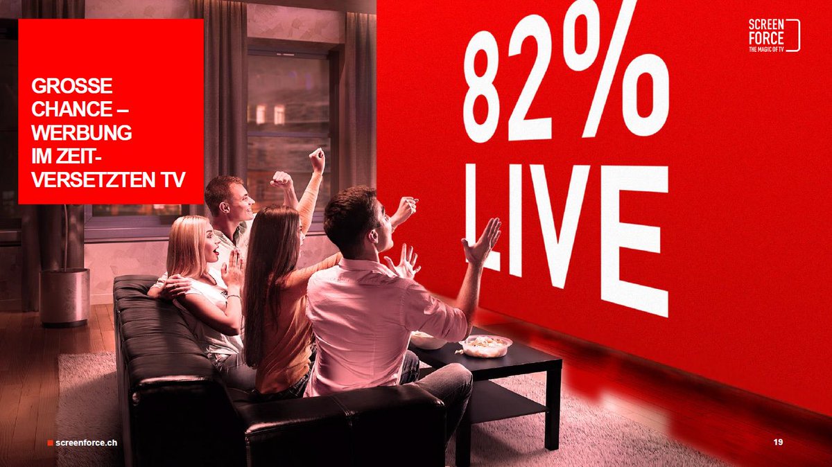 ScreenforceCH's tweet photo. Zeitversetzte TV-Nutzung (TSV): Fluch und Segen für die Werbung. Es braucht ein Umdenken und die Entwicklung neuer #Werbeformate. Die Verhandlungen mit den #Sendern und #Distributoren laufen. @GoldbachGroup und @admeira_ch sind bereit :-) https://t.co/Zo7nUkAgzc