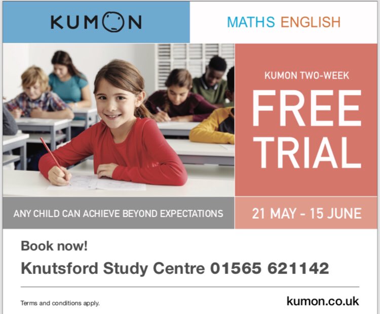 KnutsfordPSBall's tweet image. Supporting us again @kumonuk, their Knutsford study centre is currently running a TWO WEEK FREE TRIAL for KUMON MATHS &amp;amp; ENGLISH tuition.  Suitable for all ages and abilities; help your child improve their study skills and confidence. #kumon #englishtution #mathstution #knutsford