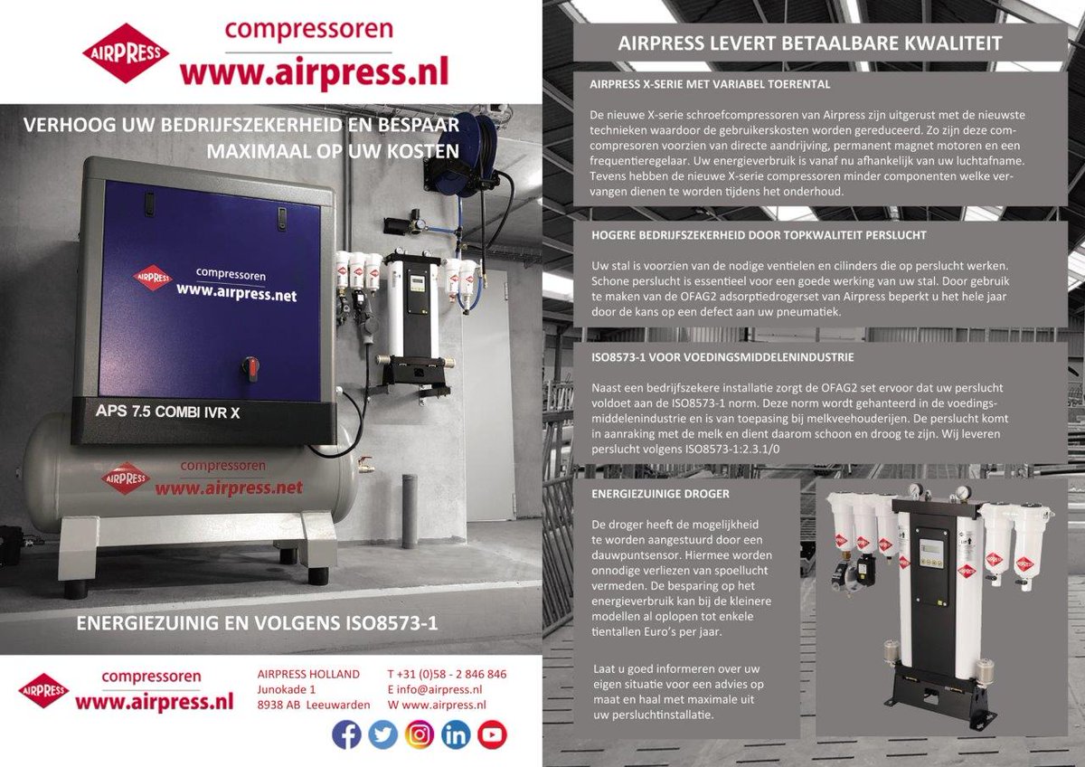 Airpress staat met een paginagrote advertentie in het Stallenbouw Magazine nummer 43. Het magazine gratis bestellen kan hier: ow.ly/q3Qs50uxNfx  #schroefcompressoren #apsx #perslucht #energiezuinig #voedingsmiddelindustrie #compressoren #airpress