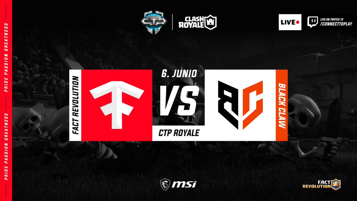 FactRevES's tweet photo. Buenos días, hoy los chicos de #FACTCLASH cierran la jornada 19 de @CTPRoyale en un partidazo vs @BlackClawEs, donde van a darlo todo para conseguir la victoria. #VAMOSFACT https://t.co/9cTrQpqIFQ