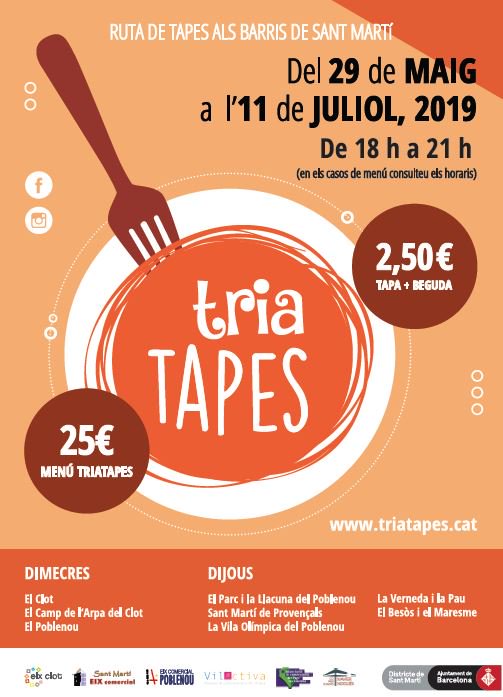 Bcn_SantMarti's tweet photo. 🍢🍣🍔 Els dimecres i dijous fins al dia 11 de juliol, ves de tapes pels barris de #SantMartí amb el #TriaTapes! Gaudeix de la bona gastronomia al costat de casa!
@eixcomercpoble9 @EixClot @santmartieix @eixosbcn
👉 Consulta el programa a: https://t.co/DK8AWVGLOS https://t.co/0cPAAAMhx6