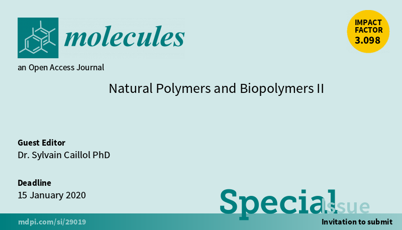 Molecules_MDPI's tweet photo. π’ New Special Issue Open for Submissions: Natural Polymers and Biopolymers II
βοΈ Guest edited by Dr. Sylvain Caillol from CNRS in France
πhttps://t.co/eCFJJECmkj
π #Biopolymers #BioBased #Biomass #ChemicalFunctionalization #Crosslinking #Thermosets #Structurecharacterization https://t.co/KrM5uZUXQM