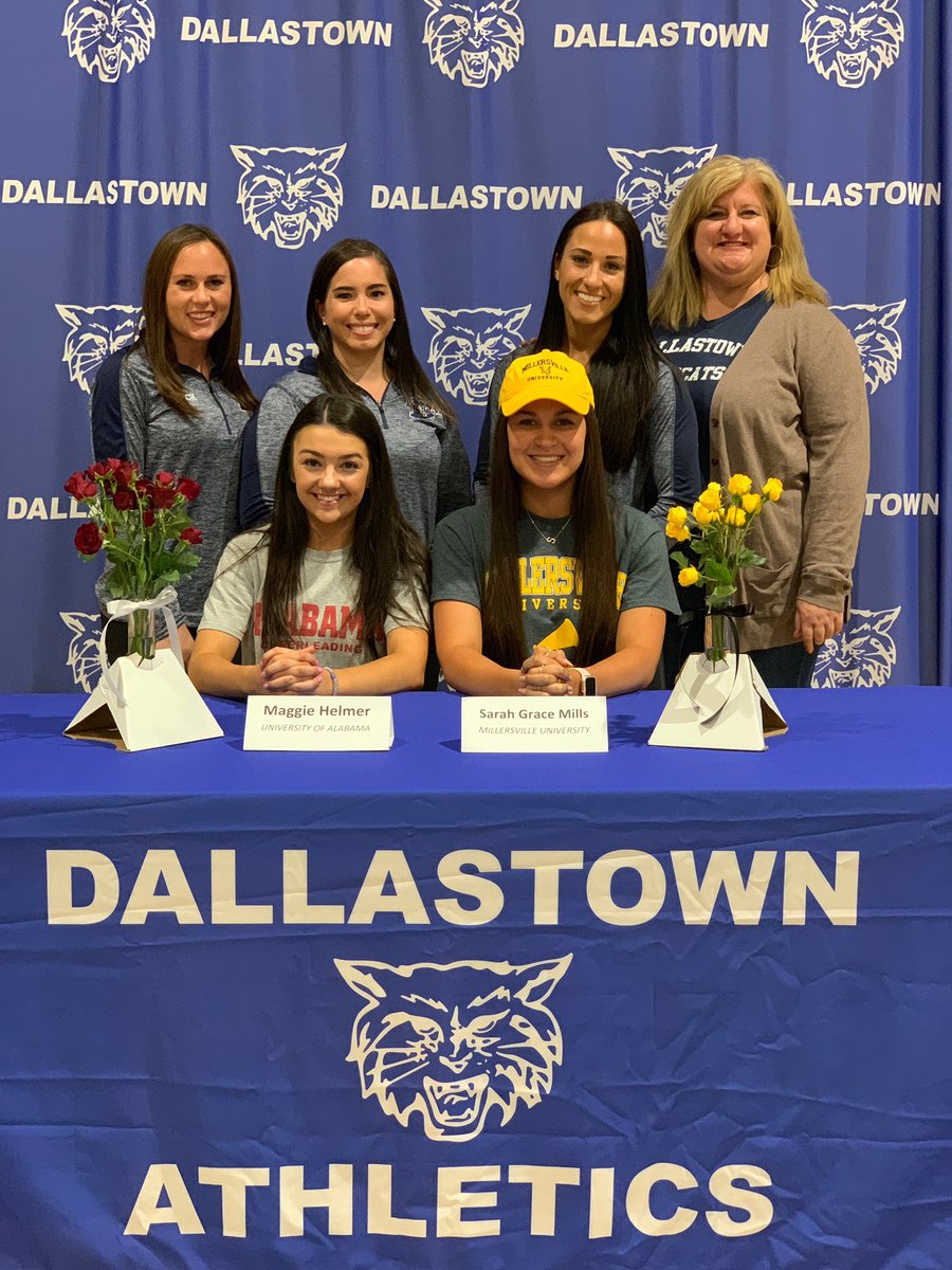 DT_Cheer's tweet photo. Congratulations to our DT Cheer seniors 🎓 as they continue their careers in college!  
Senior Maggie Helmer - University of Alabama ❤️🐘 #rolltide

Senior Sarah Grace Mills- Millersville University 💛🖤 #goville

Helmer is the first cheer alum heading to a Division I program! https://t.co/kcEvzndCm6