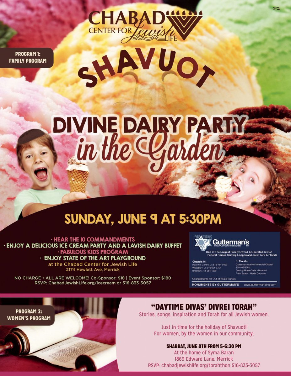 chabadjewishlife.org/shavuotmegasite
#June 9: Come hear the 10 commandments &amp; enjoy #icecream and #dairydinner